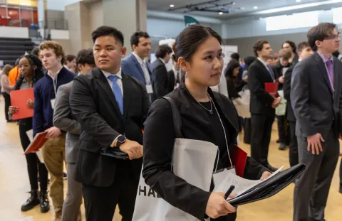 Line of students at the Career Fair