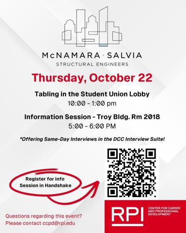 McNamara Salvia Structural Engineering Information Session and Tabling on 10/22